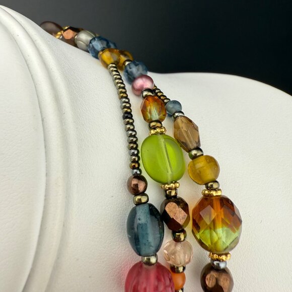 Vintage Multicolor Glass Bead Necklace Long Strand With Gold-Tone Accents Boho S - Picture 6 of 11